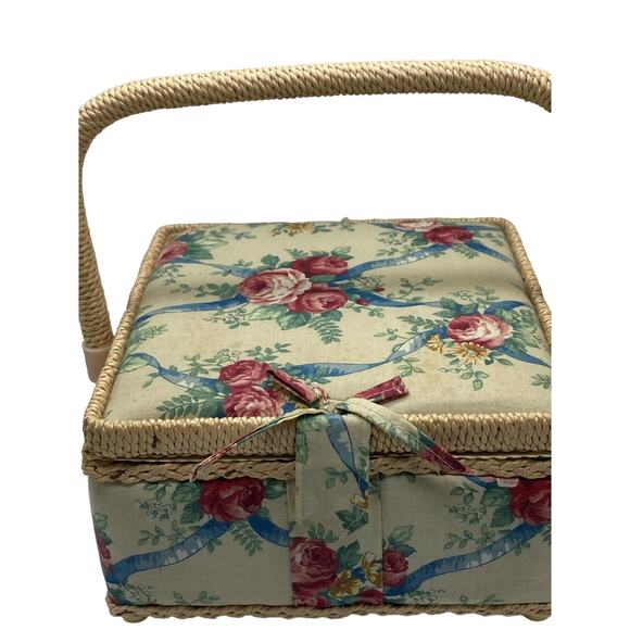 Sewing Basket, Craft Sewing Basket Storage Box Builtin Pin Cushion‎ Rose pattern - Picture 4 of 5